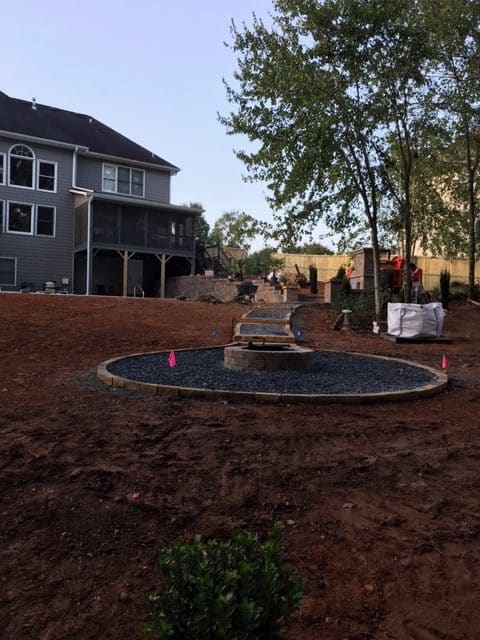 Fire pit with Slate chips _ Crab Orchard border