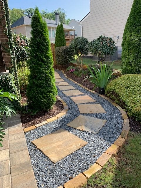 Slate Chip path with Crab Orchard steppers _ trim